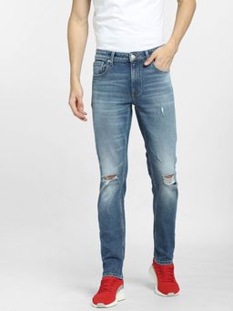 Jack & Jones - Blue Low Rise Ripped Glenn Slim Fit Jeans