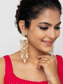 Indya - Gold White Beaded Multi Drop Dangler Earrings