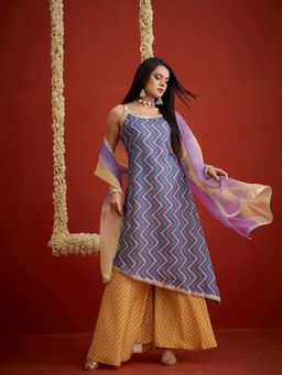Stylum - Women Multi-Color Printed Lace Work Kurta with Palazzo and Dupatta