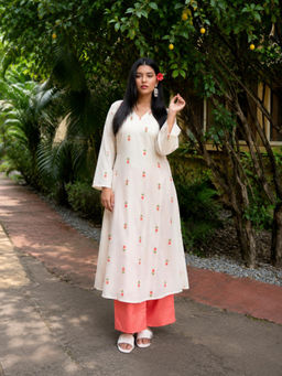 Stylum - Women Cream Floral Printed Kurta with Palazzo