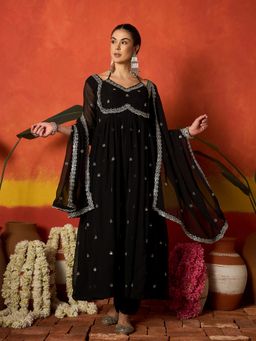 Stylum - Women Black Embroidered Anarkali Kurta with Pant and Dupatta