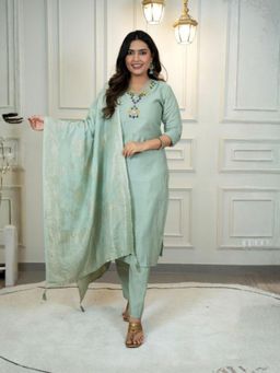 Odette - Women Green Embroidered Thread Work Kurta with Pant and Dupatta
