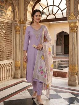 Odette - Women Lavender Floral Sequined Work Kurta with Pant and Dupatta