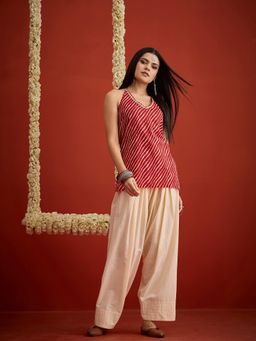 Stylum - Women Red Printed Leheriya Kurti with Farshi Salwar