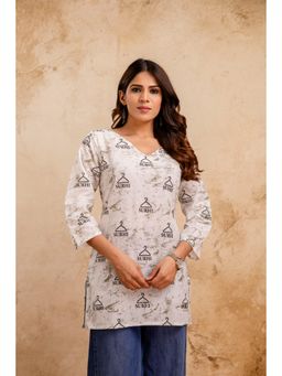 Surhi - Women Off White Typography Printed Short Kurti