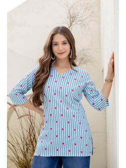 Surhi - Women Blue Stripes Printed Short Kurti