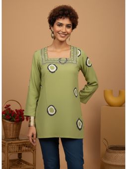 Surhi - Women Green Printed Embroidered Short Kurti