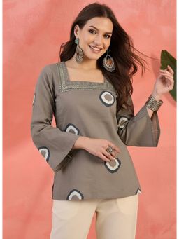 Surhi - Women Grey Printed Embroidered Short Kurti