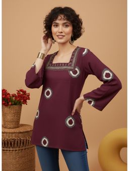 Surhi - Women Maroon Printed Embroidered Short Kurti