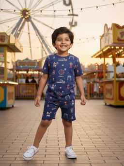 Orange Sugar - Navy Blue Printed T-Shirt and Shorts