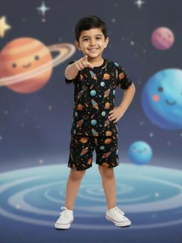 Orange Sugar - Black Printed T-Shirt and Shorts