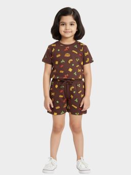 Orange Sugar - Brown Printed T-Shirt and Shorts