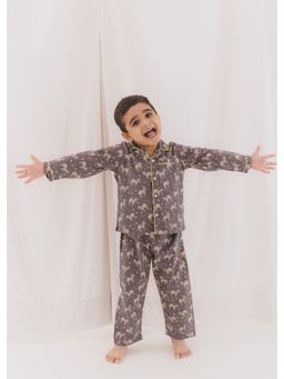 RATAN JAIPUR - Grey Printed Shirt and Pyjama