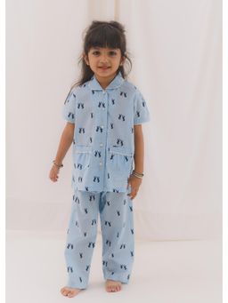 RATAN JAIPUR - Blue Printed Shirt and Pyjama