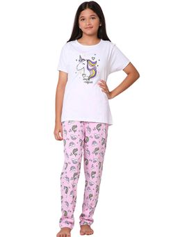 TotzTouch - White Printed T-Shirt and Pyjama