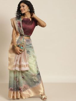 Odette - Women Multi Tissue Printed Saree with Unstitched Blouse
