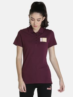 Puma - Box Graphic Logo Womens Purple Polo T-shirt