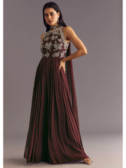 KALKI FASHION - Brown Georgette With Beads And Cutdana Embroidery Jumpsuit