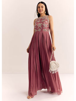 KALKI FASHION - Mauve Georgette with Cutdana Beads and Threadwork Jumpsuit