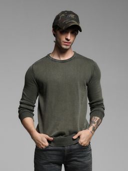 Jack & Jones - Green Knitted Cotton Pullover Sweatshirt