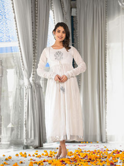 Varanga - Women's White Floral Anarkali Kurta
