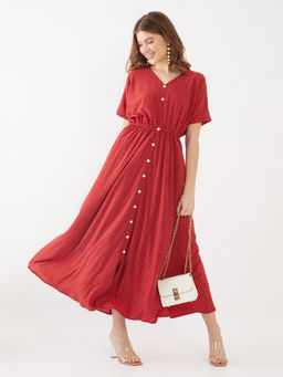 Zink London - Womens Red Polka Dots Dress