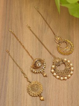 Zaveri Pearls - Set Of 4 Traditional Gold Maang tikka
