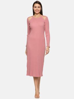 IS.U - Mauve Cut-Out Midi Knit Dress