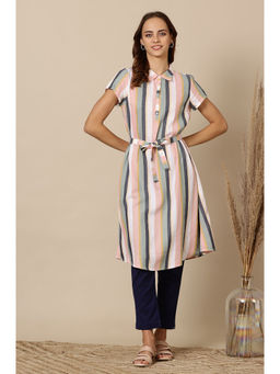 Aurelia - Peach Cotton Blend Collar Neck Kurta with Trouser (Set of 2)