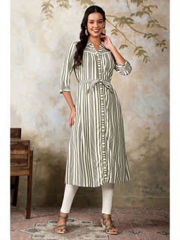 Aurelia - Olive Viscose Collar Neck Kurta with Pant (Set of 2)