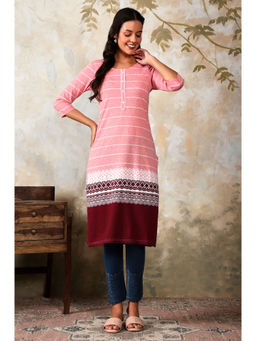 Aurelia - Peach Cotton Blend Round Neck Kurta with Jegging (Set of 2)