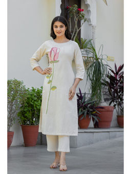 Autumnlane - White Cotton Round Neck Kurta with Pant (Set of 2)