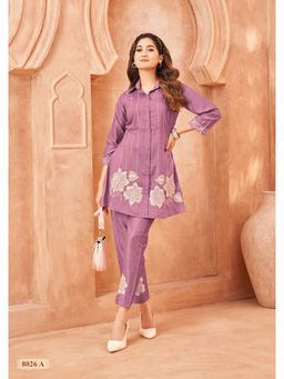 Autumnlane - Purple Viscose Collar Neck Kurta with Pant (Set of 2)