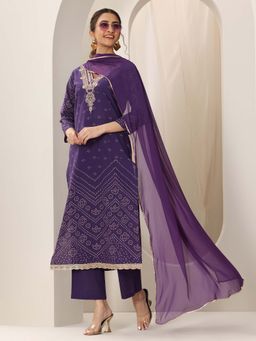 Libas - Women Purple Kurta & Pant with Dupatta (Set of 3)