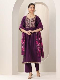 Libas - Women Purple Kurta & Pant with Dupatta (Set of 3)