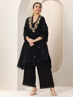 Libas - Women Black Kurta & Palazzo with Dupatta (Set of 3)