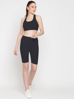 Wear Jukebox - Long Line Shorts Super High Rise Shorts & Sports Bra for Women Black (Set of 2)