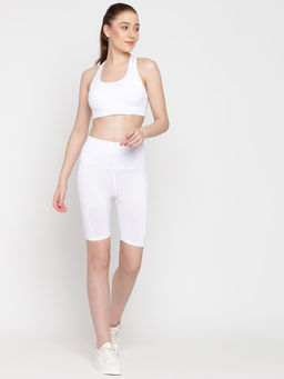 Wear Jukebox - Long Line Shorts Super High Rise Shorts & Sports Bra for Women White (Set of 2)