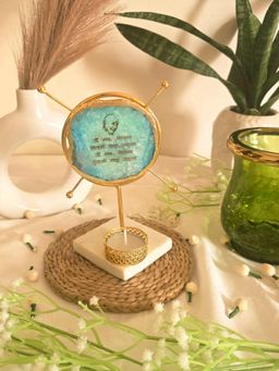 Homearte - Agate Guruji Mantra Round Shape Metal Showpiece- Turquoise
