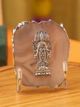 Homearte - Agate Ganesha Showpiece Silver Platting Edges With Metal Stand - Natural