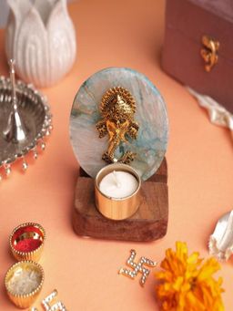 Homearte - Agate Ganesha Wooden Tealight - Blue