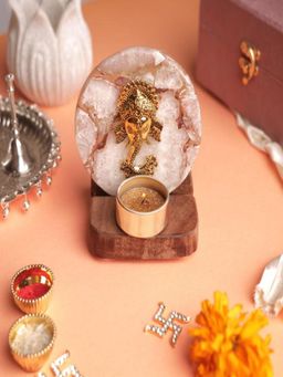 Homearte - Agate Ganesha Wooden Tealight - White