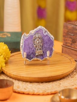 Homearte - Agate Ganesha Showpiece Silver Platting Edges With Metal Stand - Purple