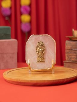 Homearte - Agate Rose Quartz Ganesha Showpiece Gold Platting Edges With Metal Stand