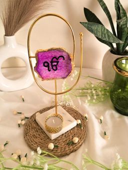 Homearte - Agate Ik Onkar Oval Shape Metal Showpiece- Pink