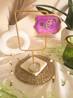 Homearte - Agate Ik Onkar Rectangular Shape Metal Showpiece- Pink