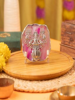 Homearte - Agate Laxmi Showpiece Silver Platting Edges With Metal Stand - Pink