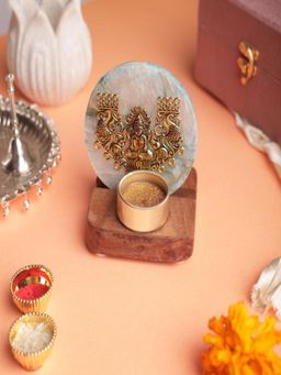 Homearte - Agate Laxmi Ji Wooden Tealight - Blue