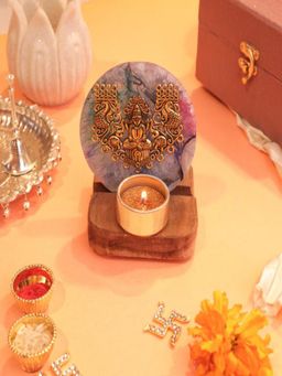 Homearte - Agate Laxmi Ji Wooden Tealight - Mixed Agate