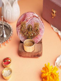 Homearte - Agate Laxmi Ji Wooden Tealight - Pink